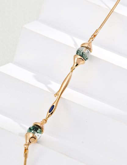 18K Gold-Plated Necklace with Moss Agate & Lapis Lazuli