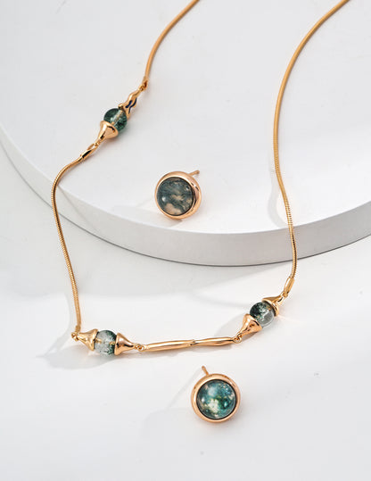 18K Gold-Plated Necklace with Moss Agate & Lapis Lazuli