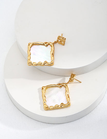 Purely Handmade Lava Texture Square Shell Earrings