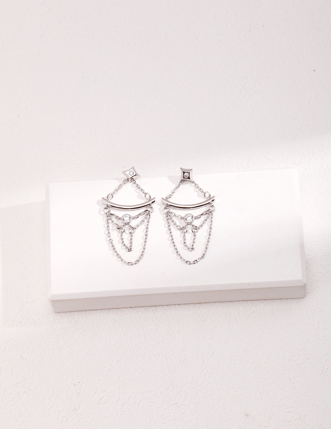 Italian Court-Style Sterling Silver Zircon Earrings