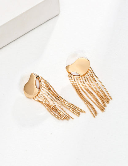 Elegant Round Shell and Sterling Silver Tassel Earrings