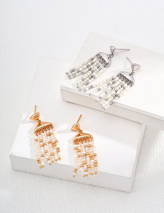 Tassel Earrings with  Pearls and Silver Beads