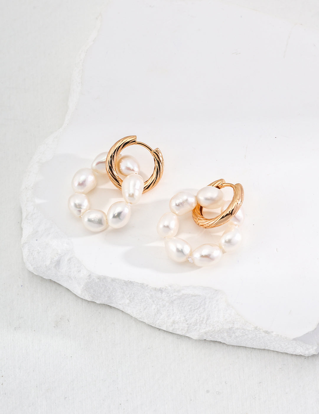 Irregular Pearl Hoop Earrings Circular Design