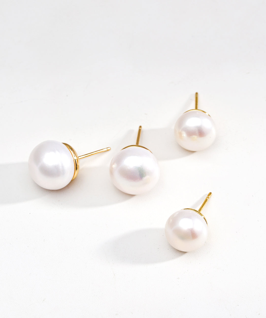 Sterling Silver Pearl Stud Earrings with 12mm Flat Round Pearls