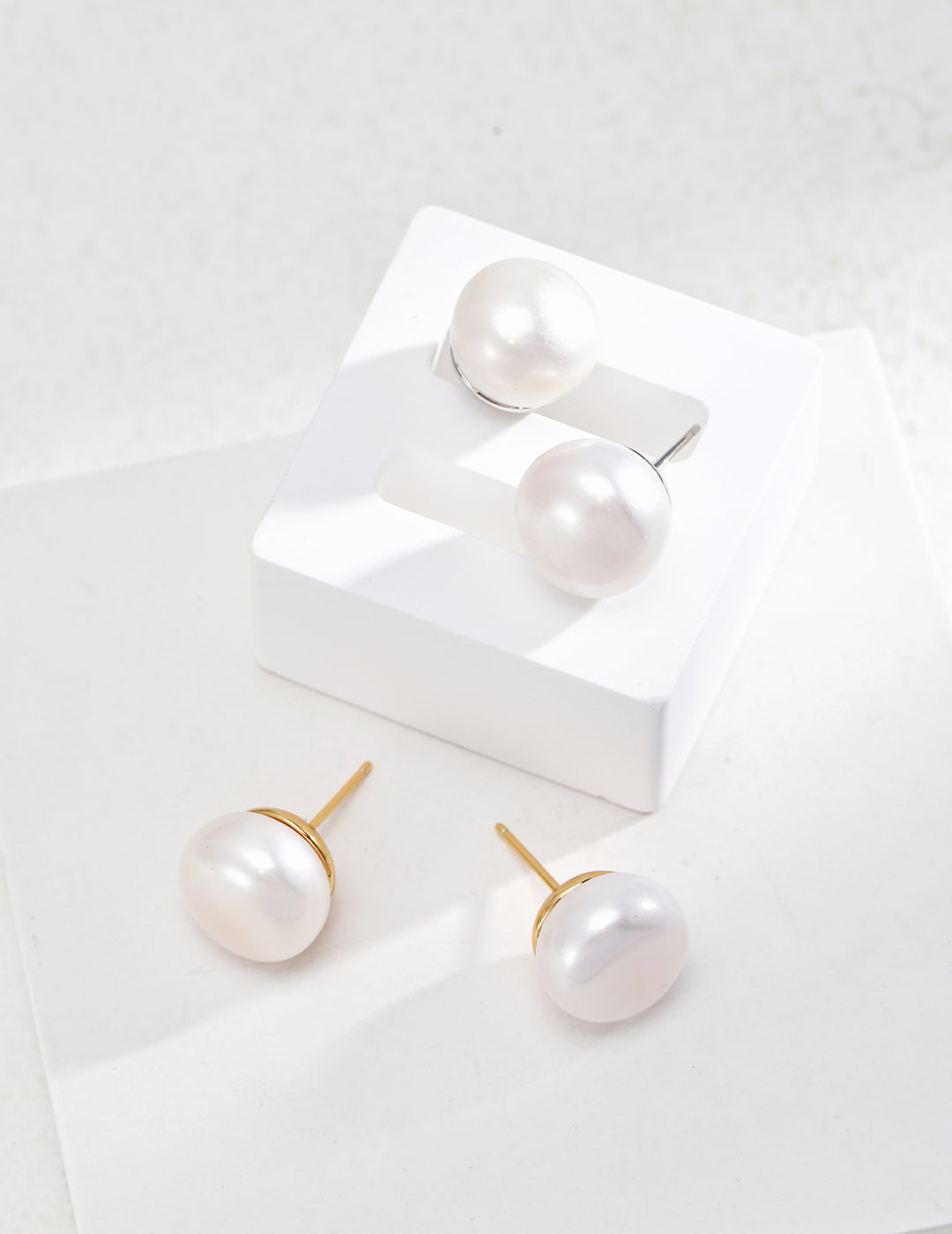 Sterling Silver Pearl Stud Earrings with 12mm Flat Round Pearls