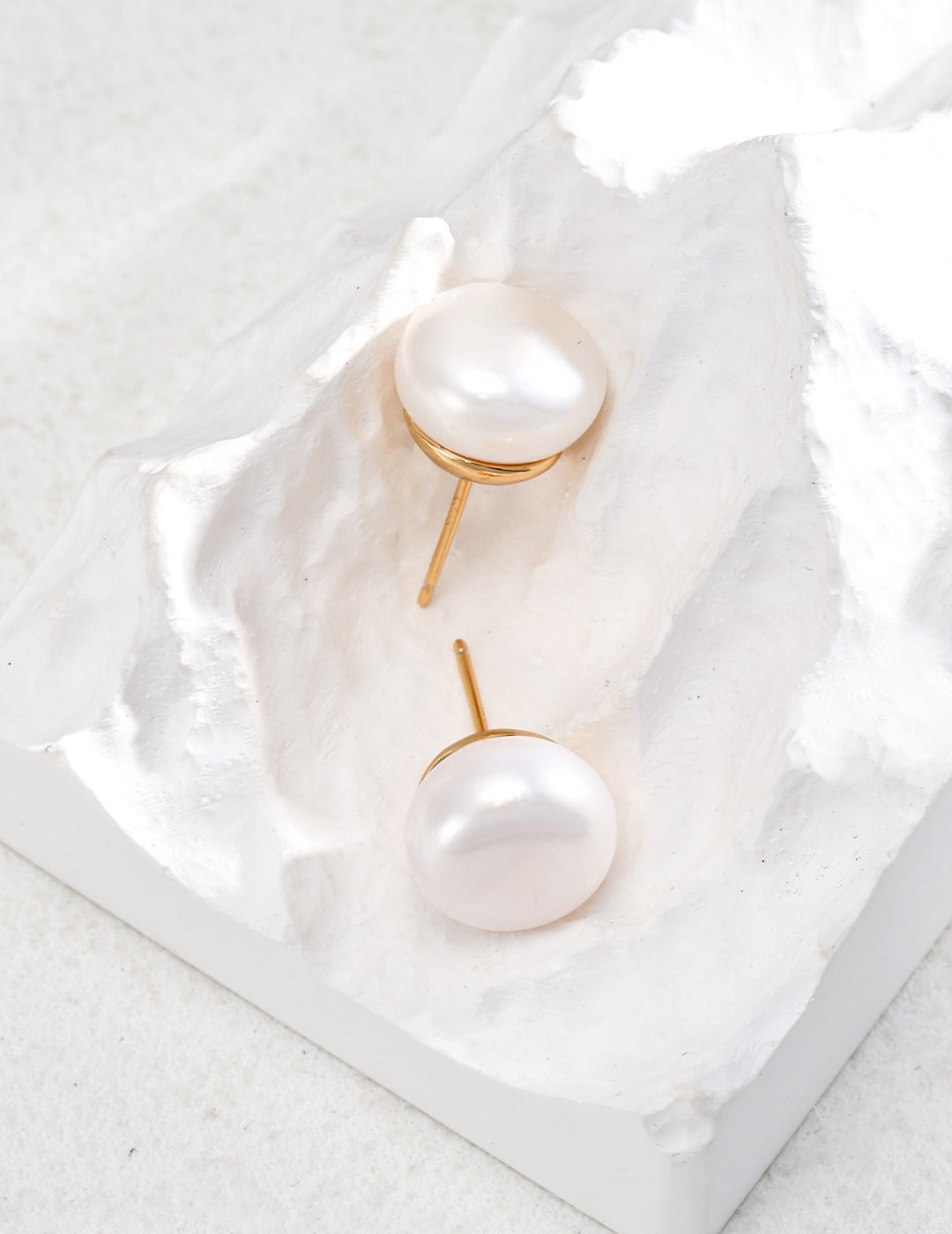 Sterling Silver Pearl Stud Earrings with 12mm Flat Round Pearls