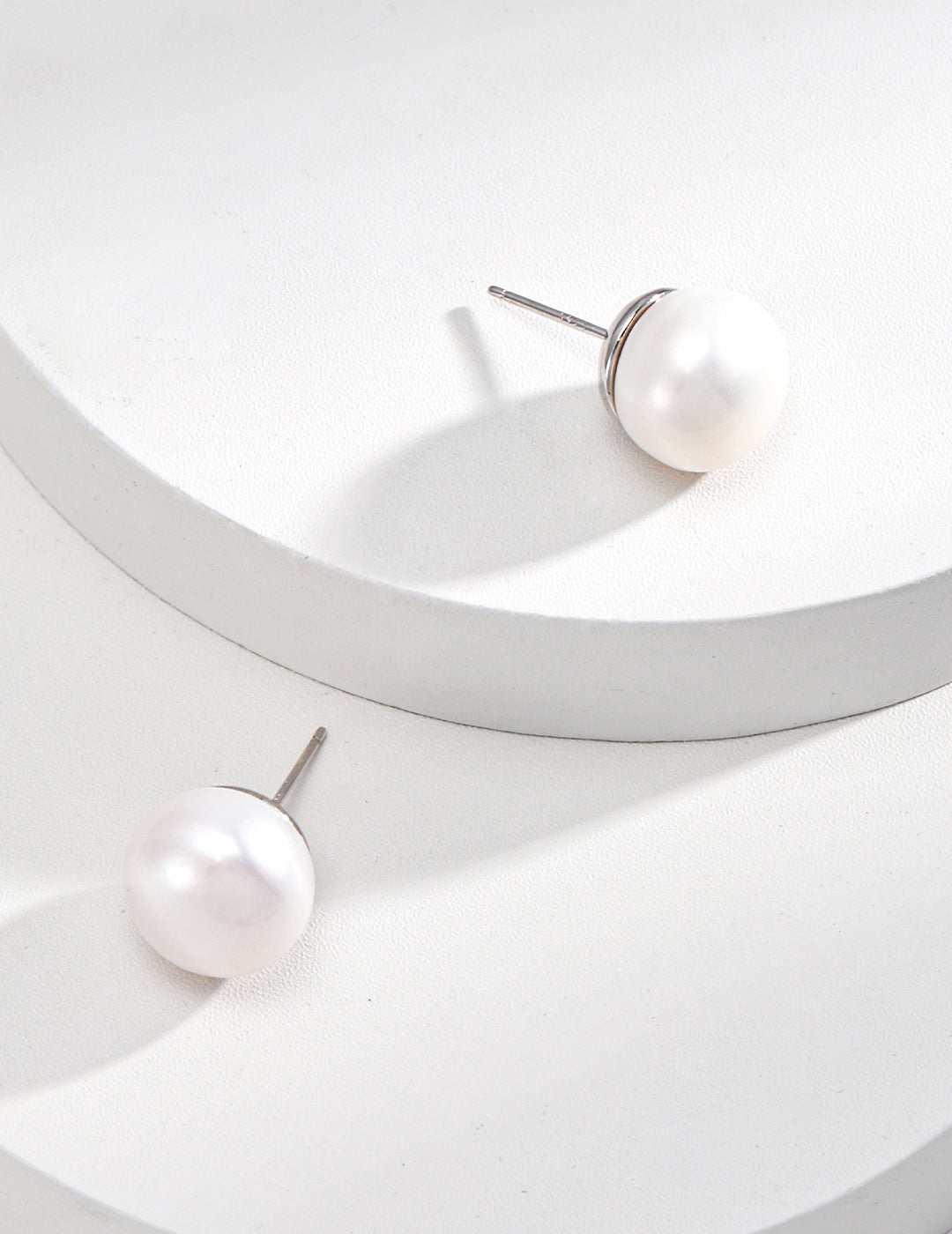 Sterling Silver Pearl Stud Earrings with 12mm Flat Round Pearls