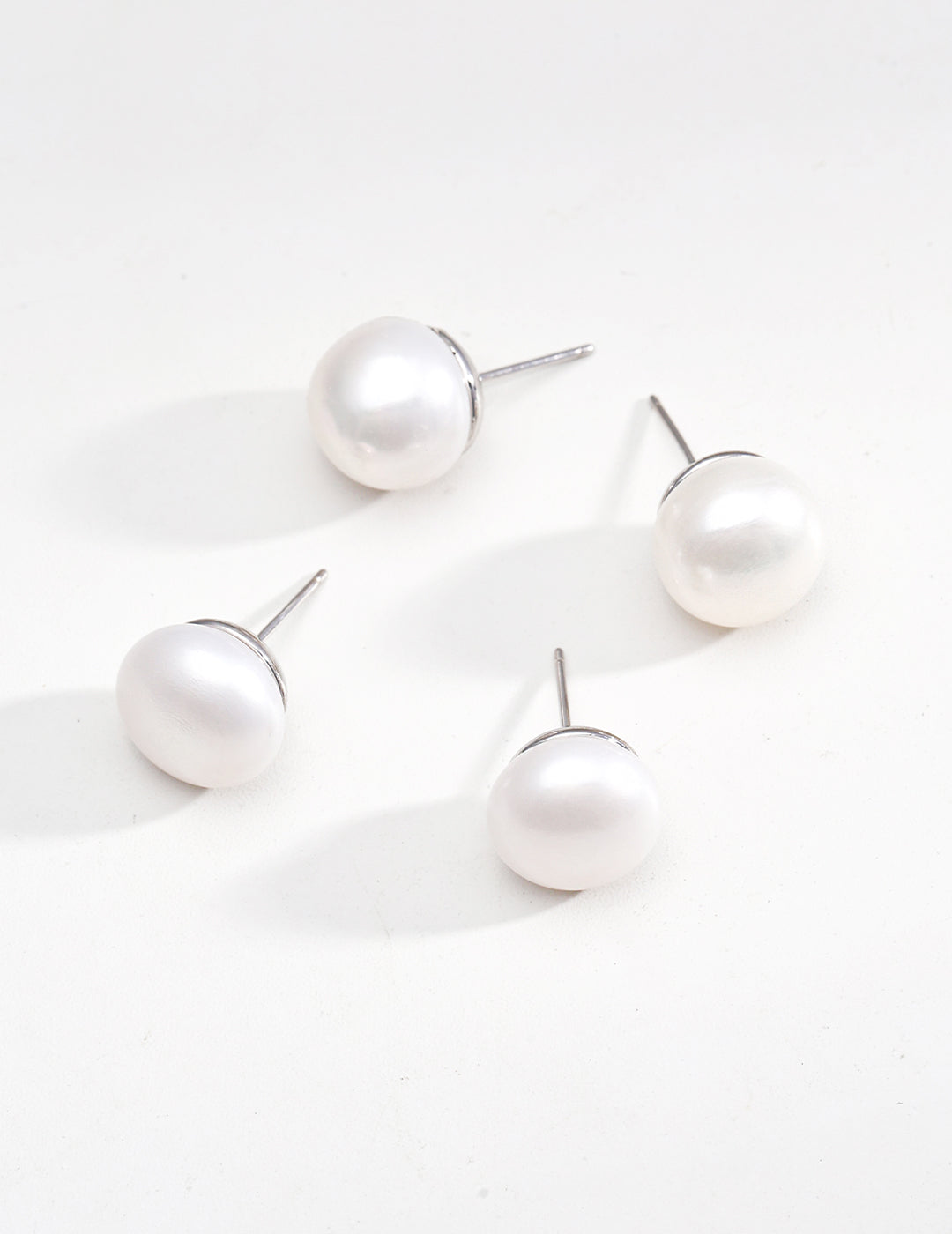 Sterling Silver Pearl Stud Earrings with 12mm Flat Round Pearls