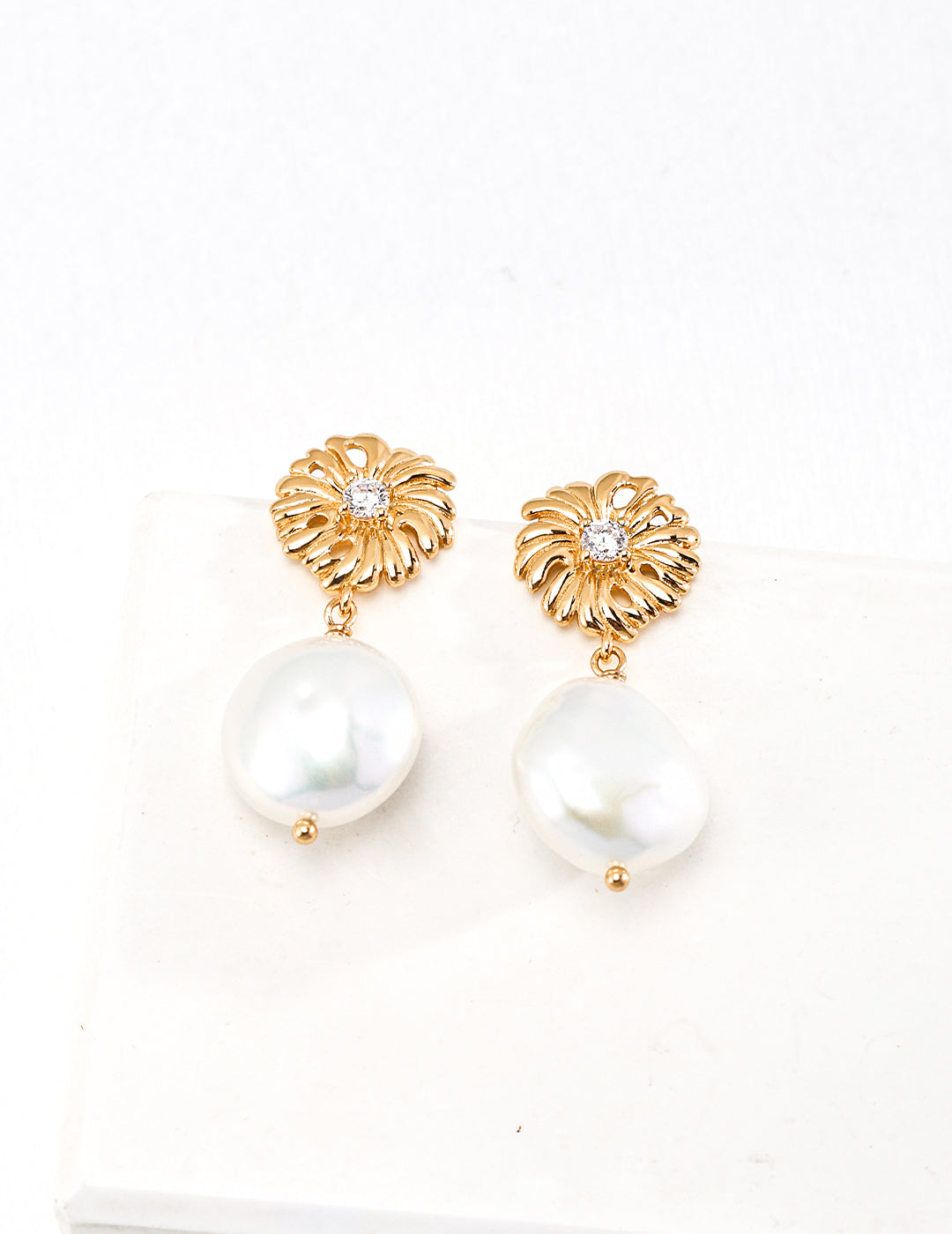 Wedding Jewelry-Sterling Silver Floral Design Earrings  Pearl Drop