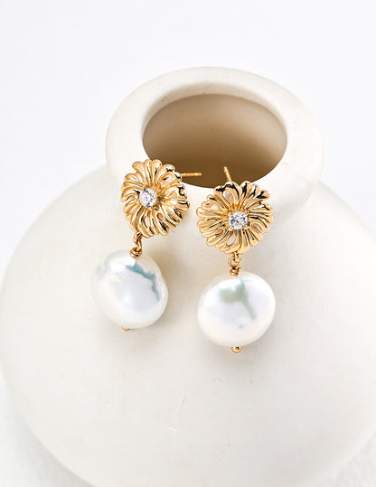 Wedding Jewelry-Sterling Silver Floral Design Earrings  Pearl Drop