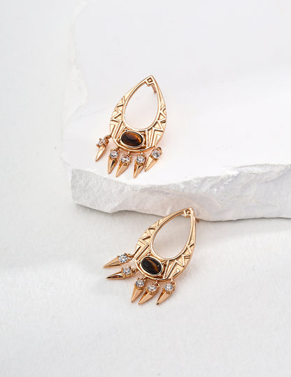 Sterling Silver Black Agate/Tiger's Eye Stone Vintage Earrings