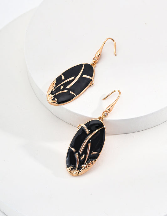 Oval Black Drip Glaze Earrings