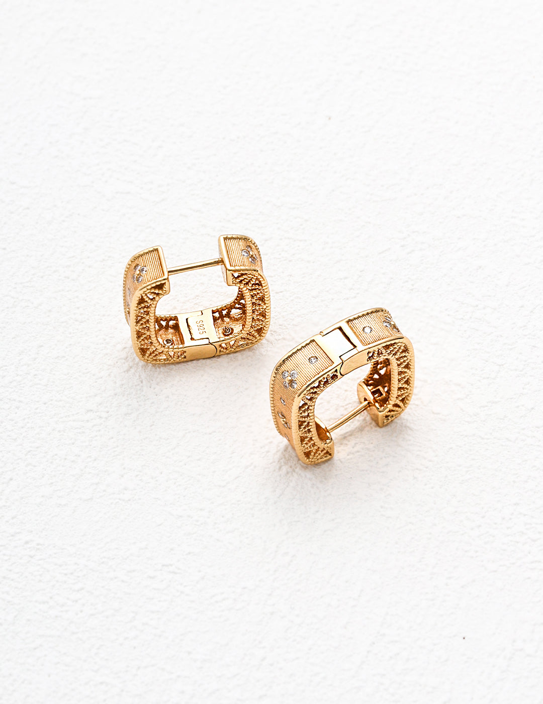 U-Shaped Gold-Plated Sterling Silver Earrings with Zircon