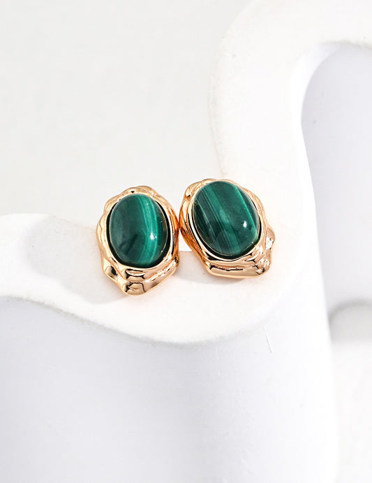 Natural Green Malachite Earring Studs