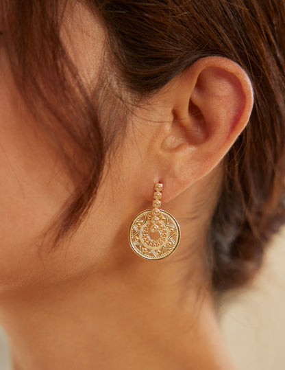 Vintage-Inspired Sterling Silver Sunflower Cutout Circle Earrings