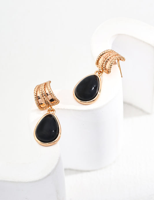 Sterling Silver Earrings with Teardrop Black Agate