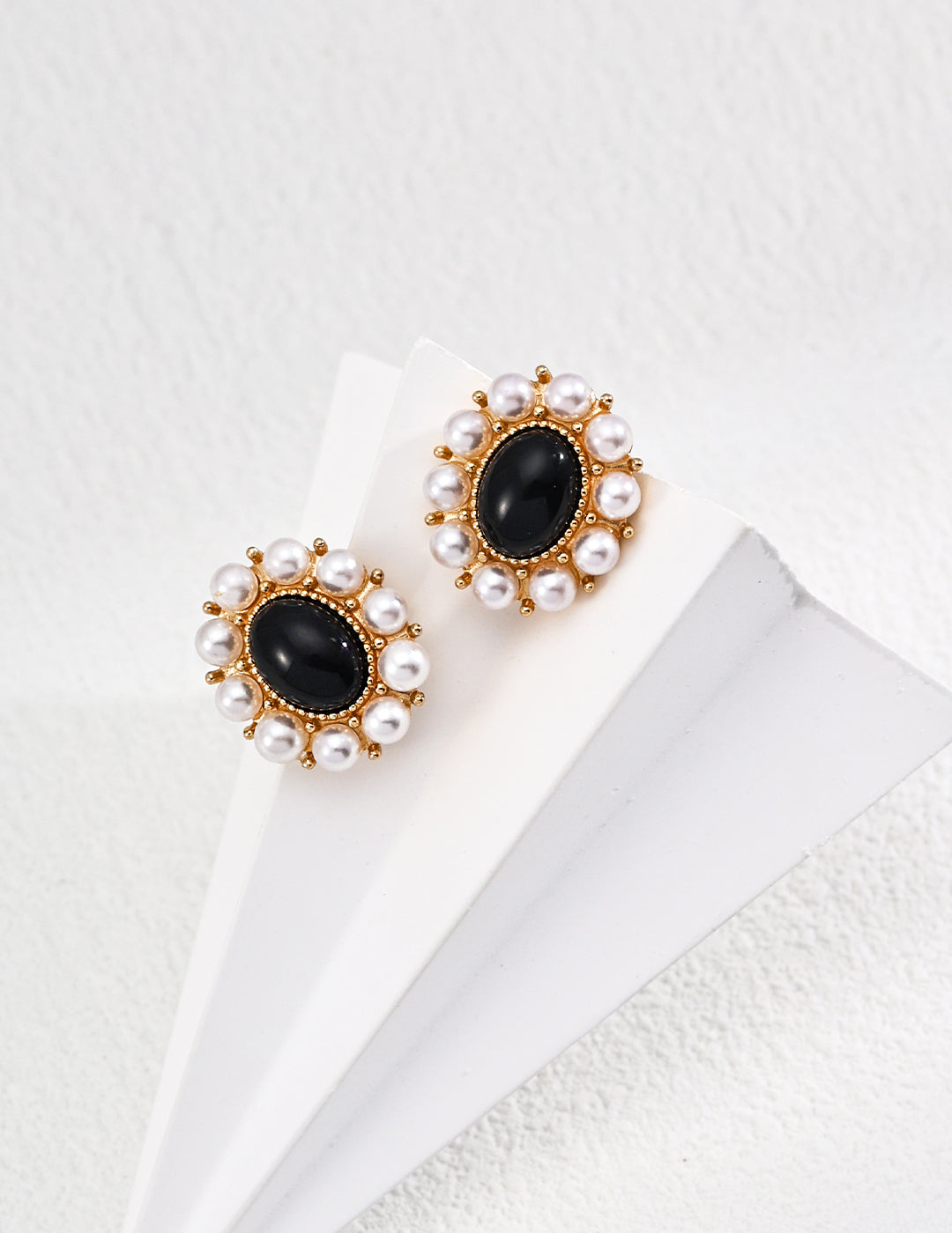 Timeless Black Onyx and Pearl Cluster Earrings in 925 Sterling Silver