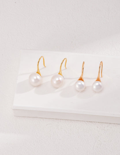 Minimalist Nature Pearl Dangle Earrings in Sterling Silver