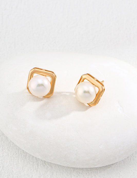 Simple Geometric Pearl Stud Earrings