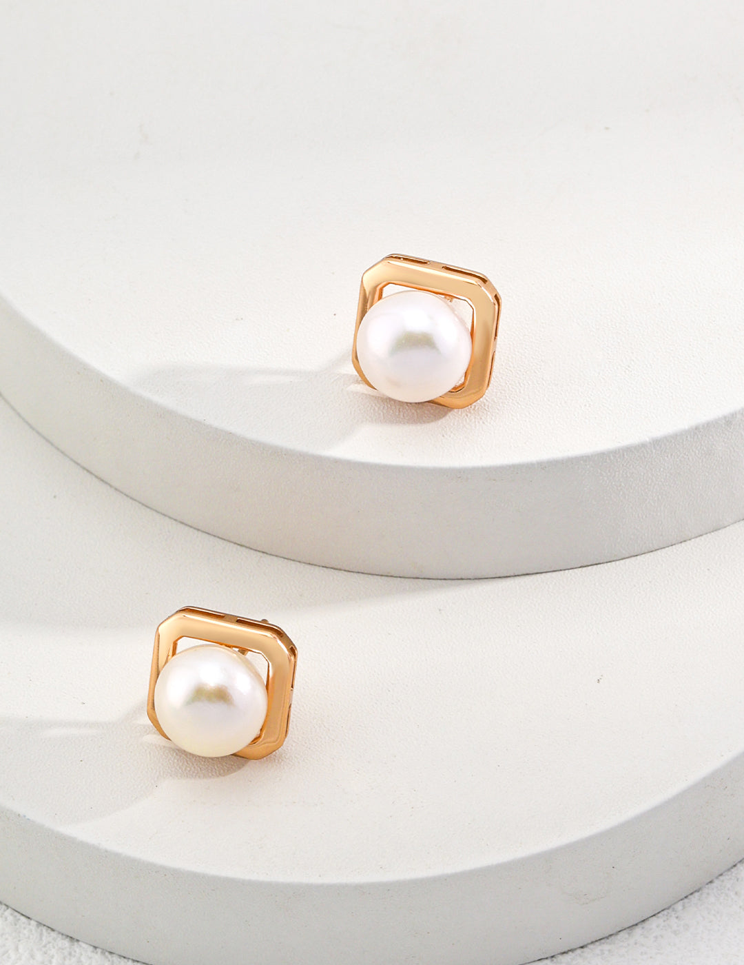Simple Geometric Pearl Stud Earrings