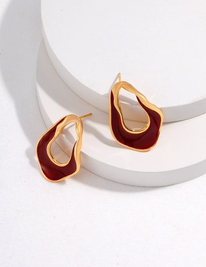 French Red Enamel Drop Earrings