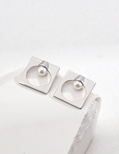 Elegant Everyday Commuter Sterling Silver Pearl Earrings