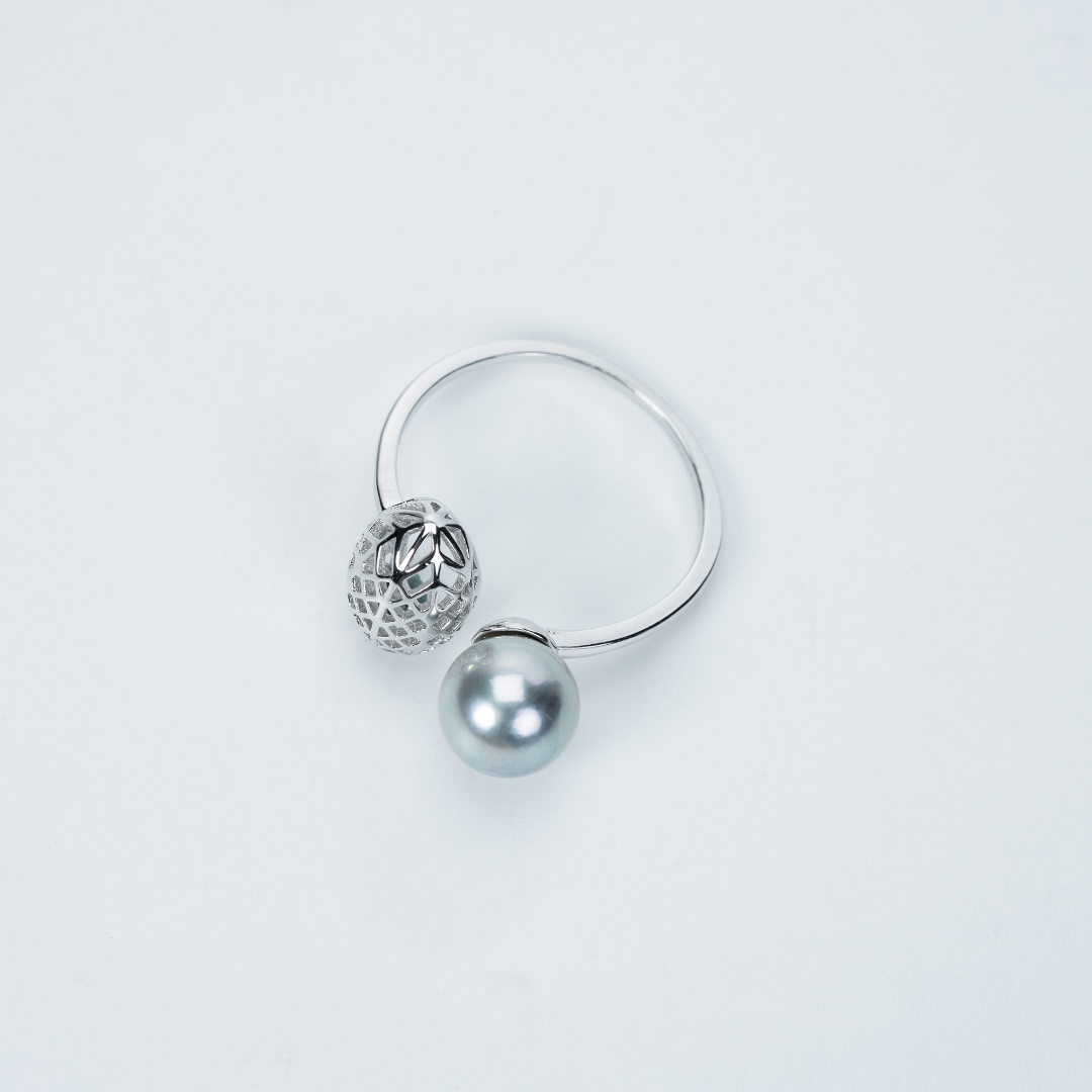 Pearl Ring Silver Grey Color Akoya Pearls