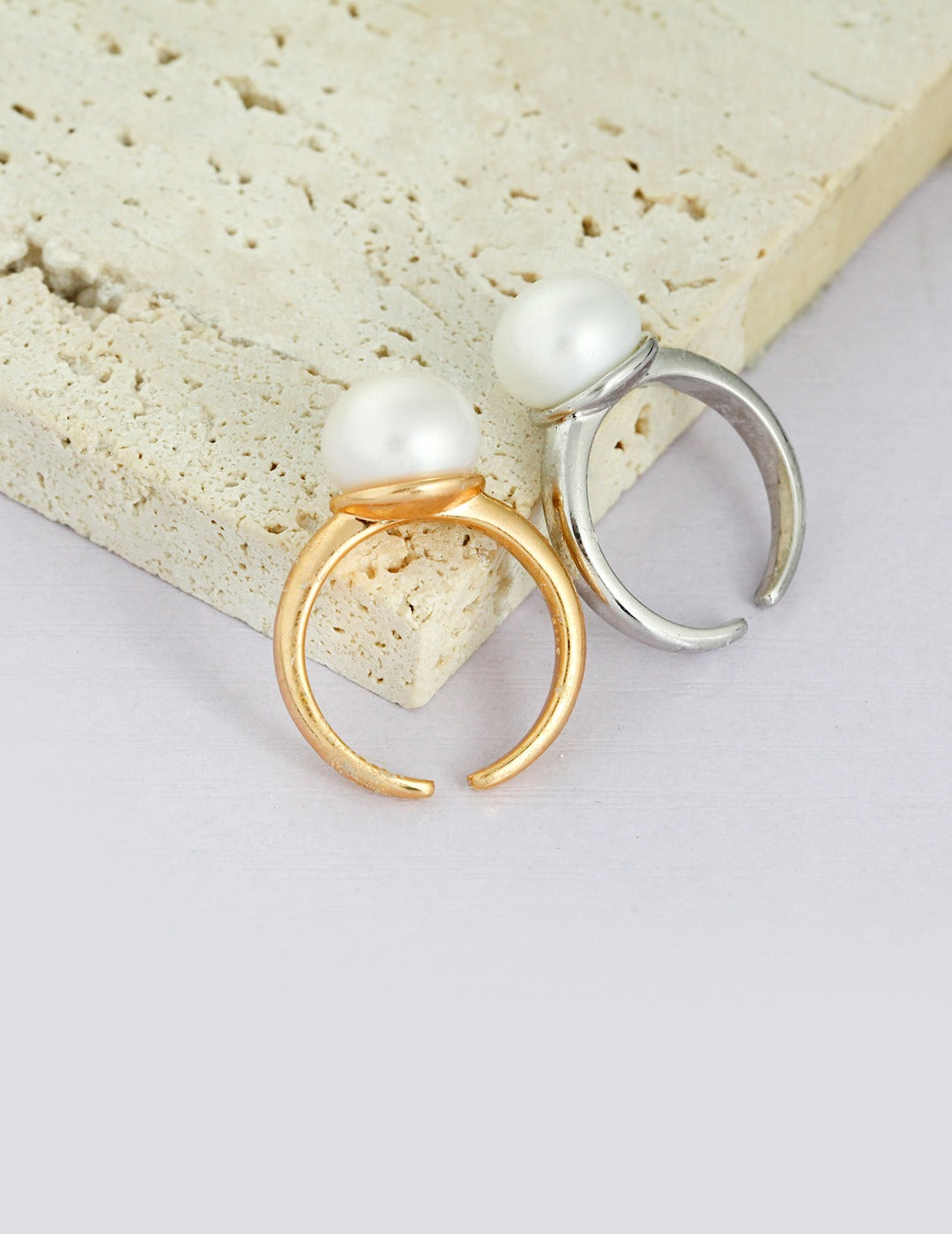 Minimalist Sterling Silver Open Pearl Ring