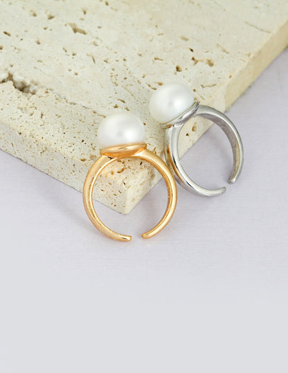 Minimalist Sterling Silver Open Pearl Ring