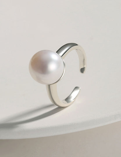 Minimalist Sterling Silver Open Pearl Ring