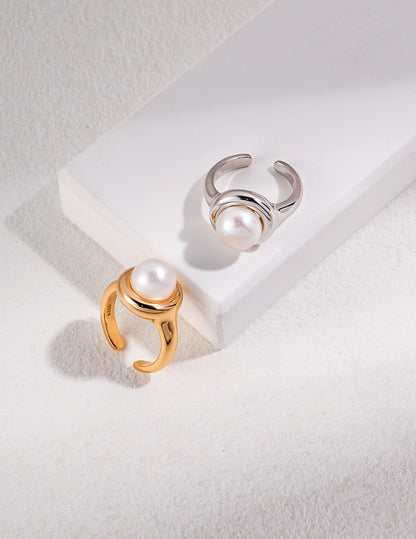 Cool Rings for Women Sterling Silver Pearl Ring