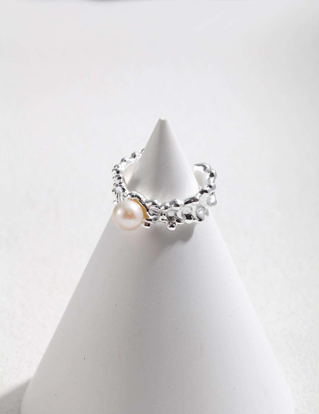 Ocean Wave Element Design Sterling Silver Pearl Ring