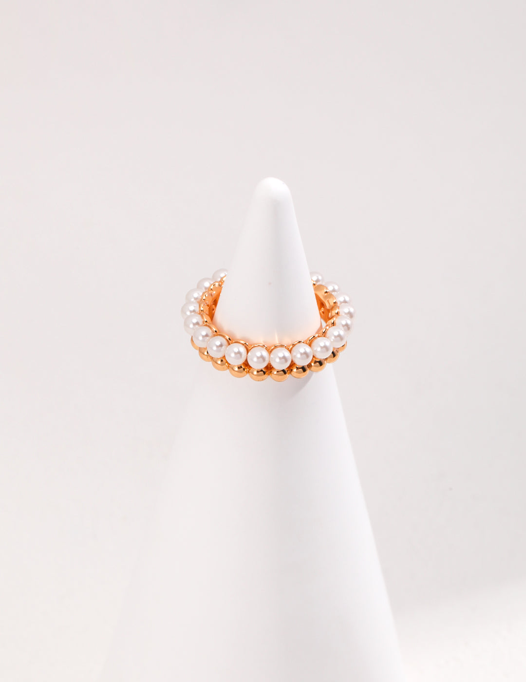 Trendy INS Style Half Pearl Half Silver Beaded Ring