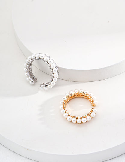 Trendy INS Style Half Pearl Half Silver Beaded Ring