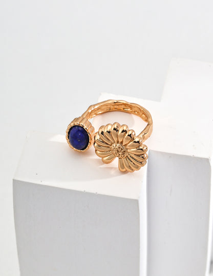 Sterling Silver Lapis Lazuli Flower Ring