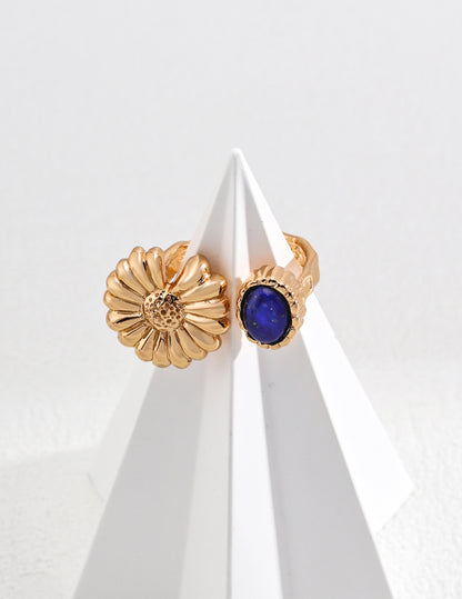 Sterling Silver Lapis Lazuli Flower Ring