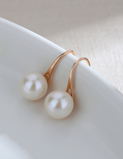 9mm Round White Freshwater Pearl Honey Dangle Earrings in 18K Gold-AAAA Quality