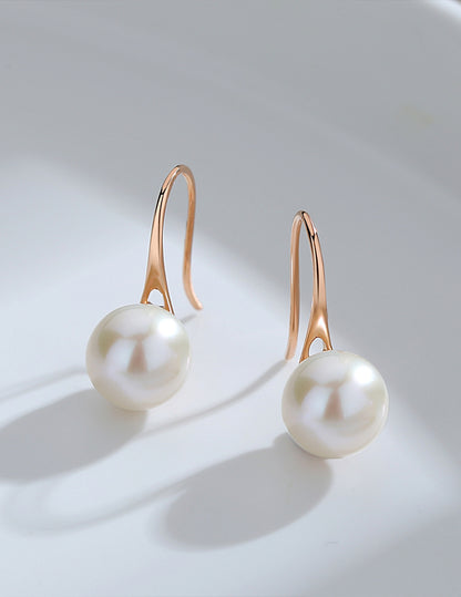 9mm Round White Freshwater Pearl Honey Dangle Earrings in 18K Gold-AAAA Quality