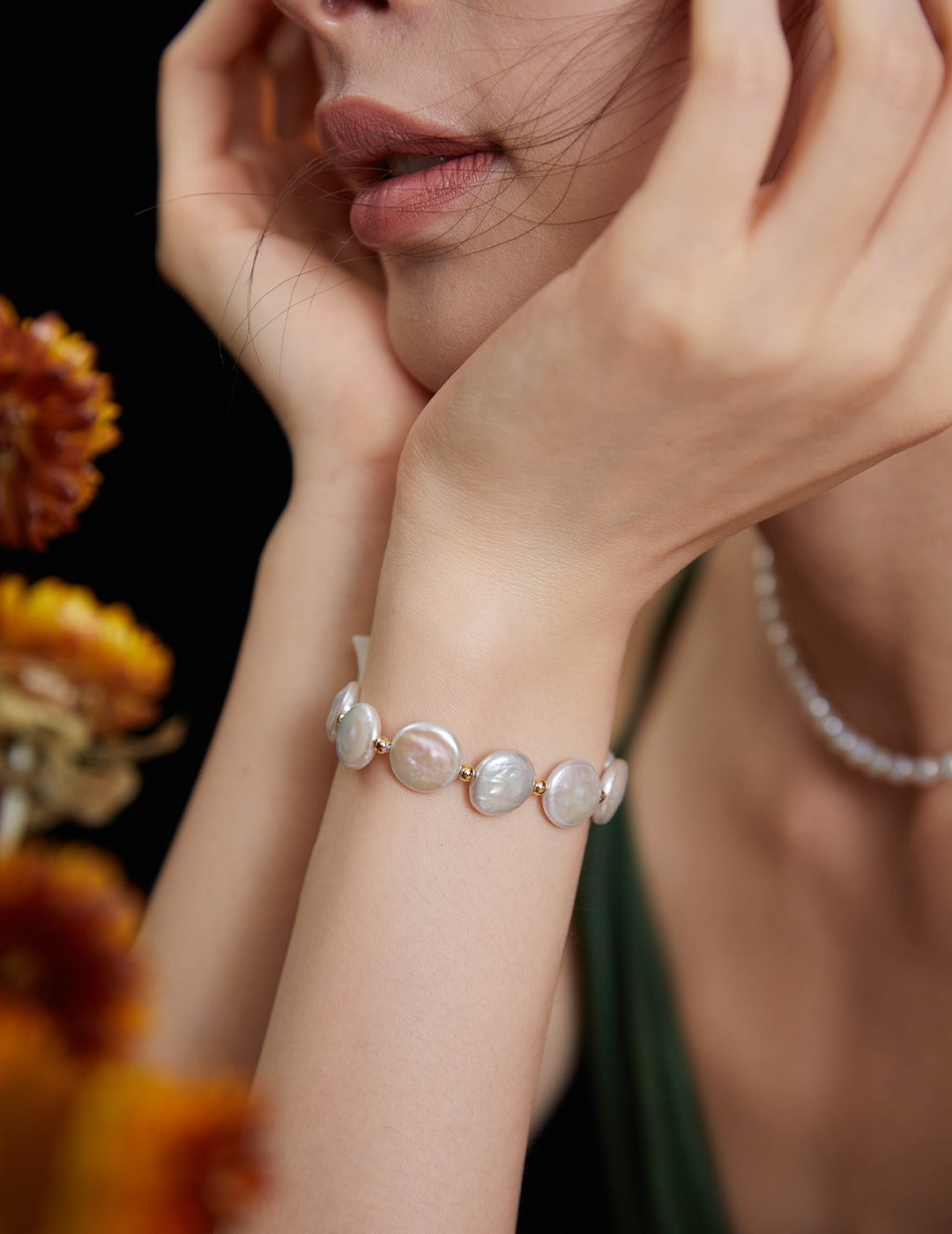 High Quality Baroque Jewelry Button Freshwater Pearl Bracelet