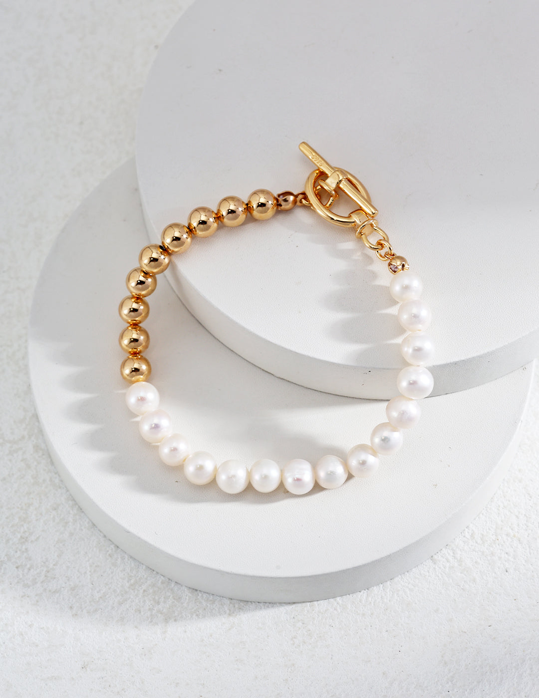 Half-Pearl Half-Gold Beaded Bracelet with OT Clasp