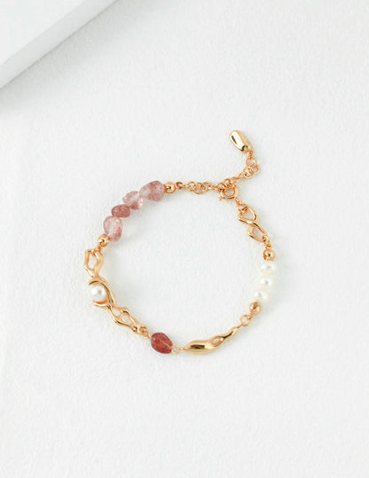 Strawberry Crystal Sterling Silver Pearl Bracelet