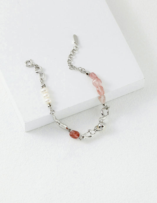 Strawberry Crystal Sterling Silver Pearl Bracelet