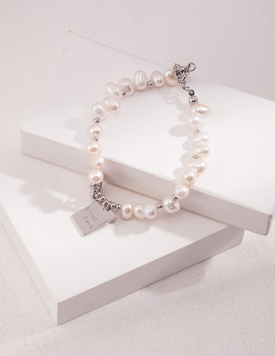 Sterling Silver Lucky Charm Pearl Bracelet