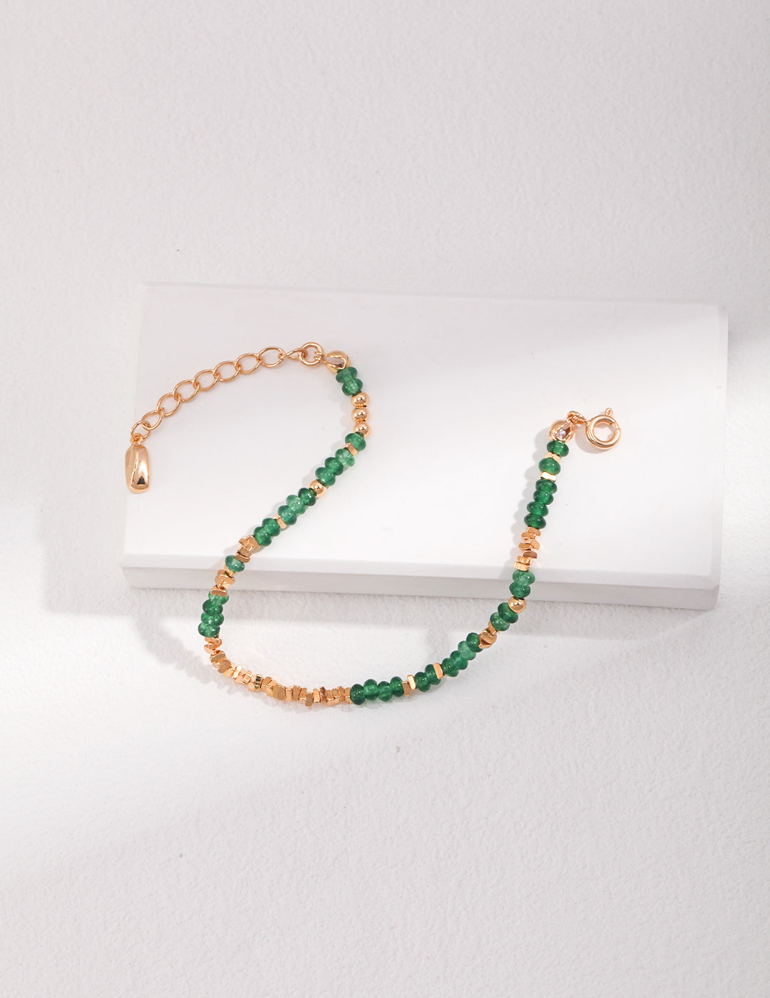 Green Synthetic Gemstone Bracelet with Gold-Plated Silver Beads