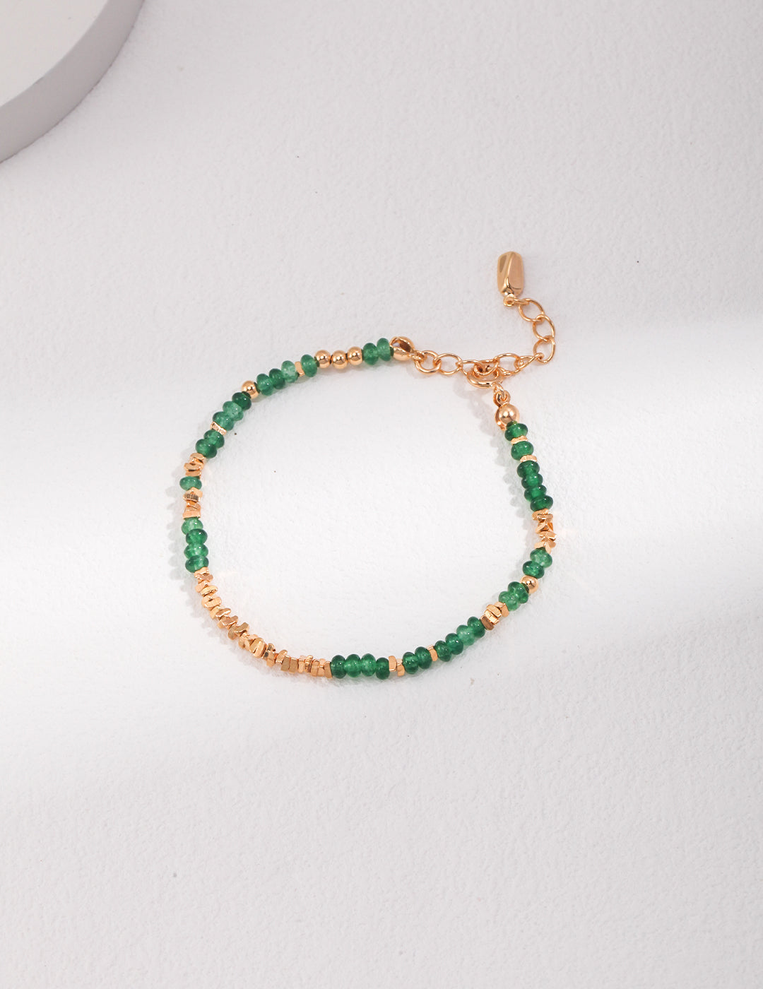 Green Synthetic Gemstone Bracelet with Gold-Plated Silver Beads