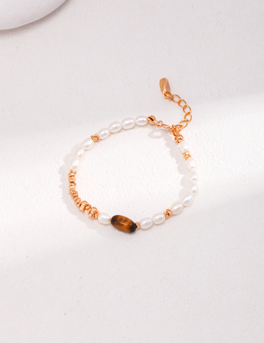 Tiger's  Eye Stone Pearl Bracelet