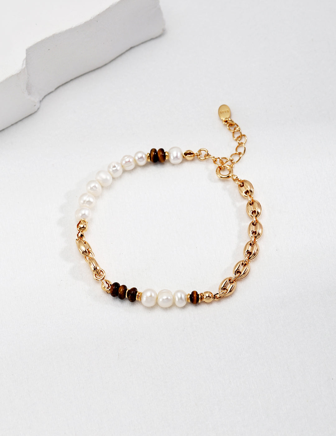 Sterling Silver Tiger's Eye Stone Pearl Bracelet