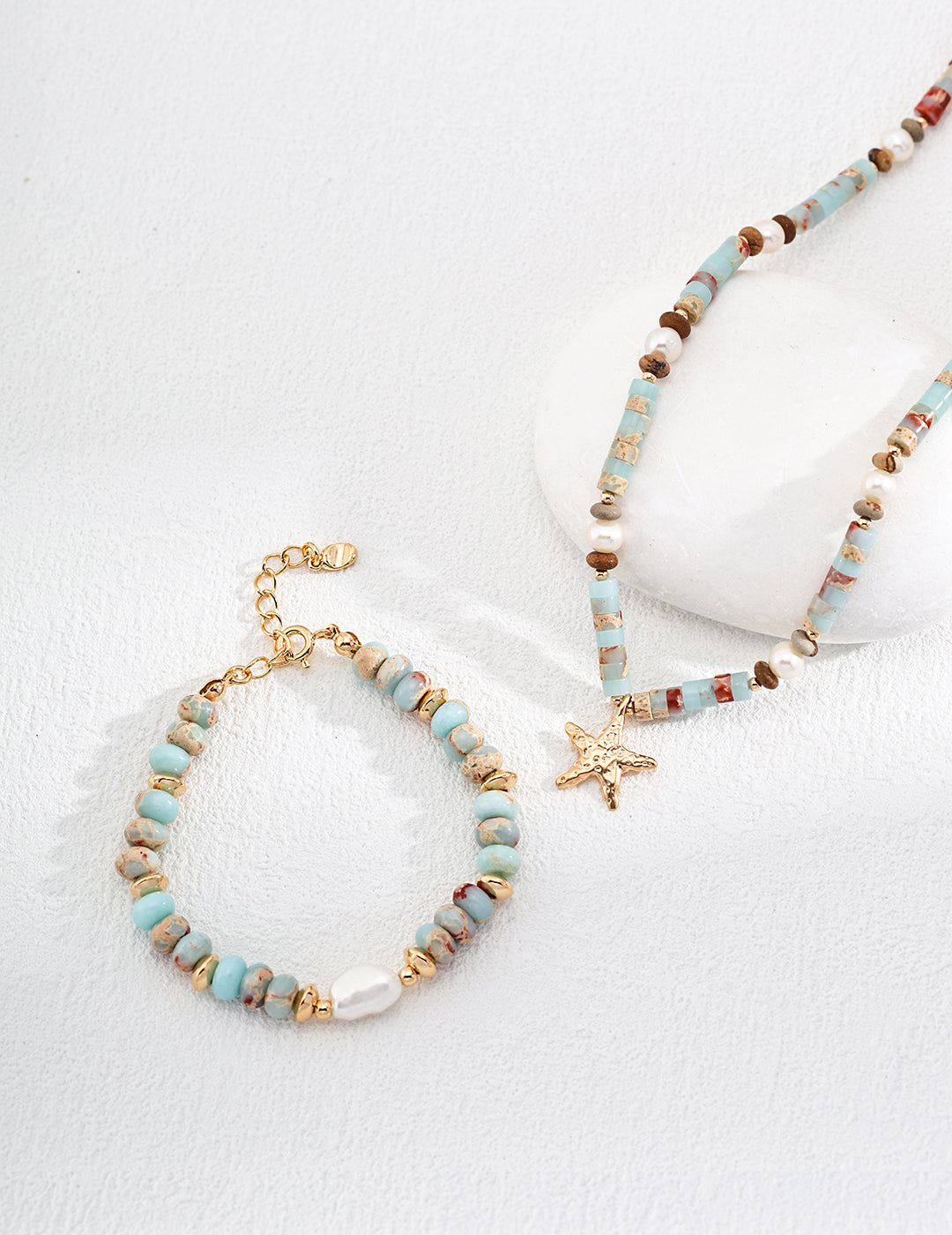 Handcrafted Amazonite Bracelet with Baroque Pearl and Gold Accents