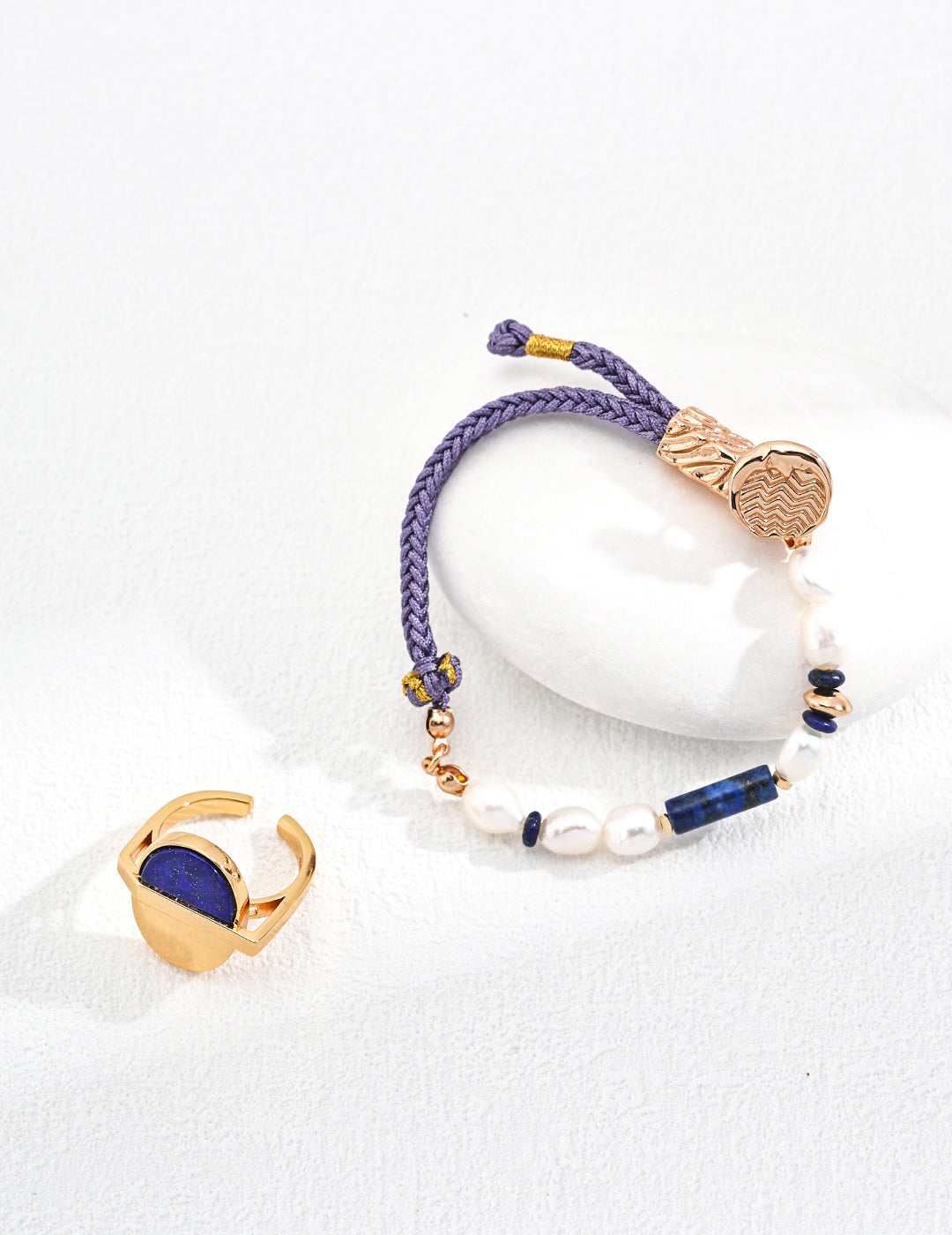 Purple Braided Cord Lapis Lazuli Pearl Bracelet