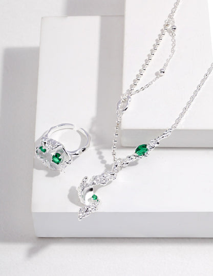 Sterling Silver Leaf Green Zircon Necklace